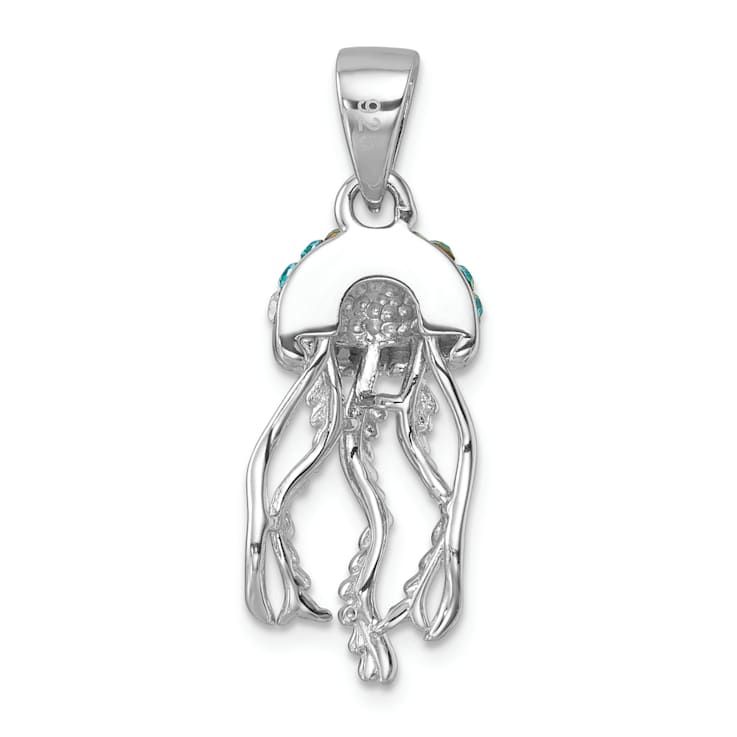 Rhodium Over Sterling Silver Polished Crystal Jellyfish Pendant