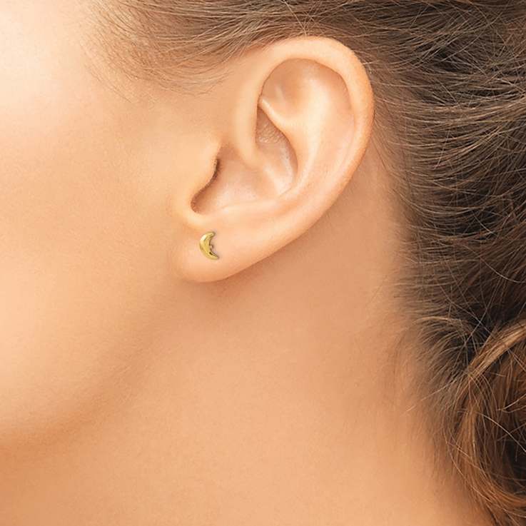 14k Yellow Gold Children's Moon Stud Earrings