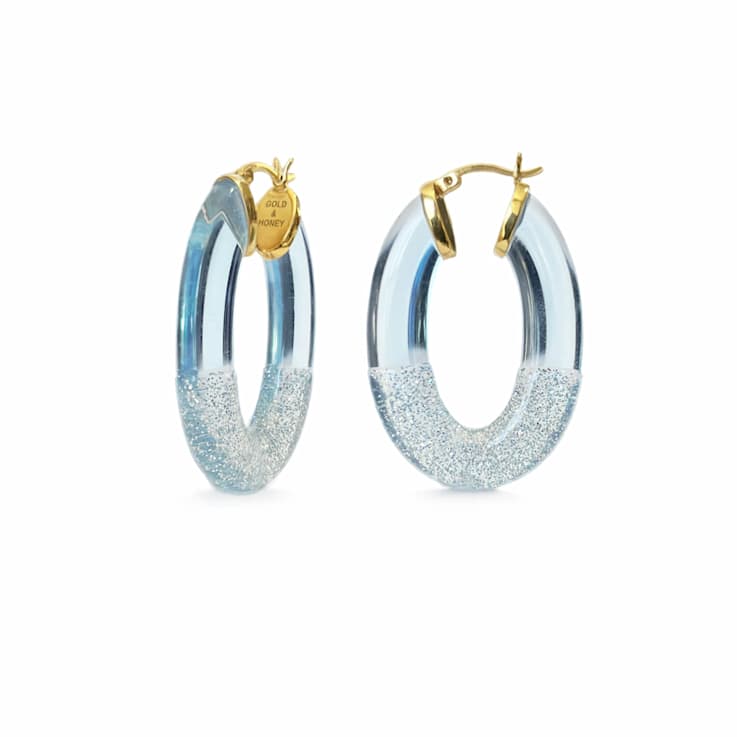 14K Yellow Gold Over Sterling Silver Flat Oval Hoops in Silver Color
Glitter and Blue