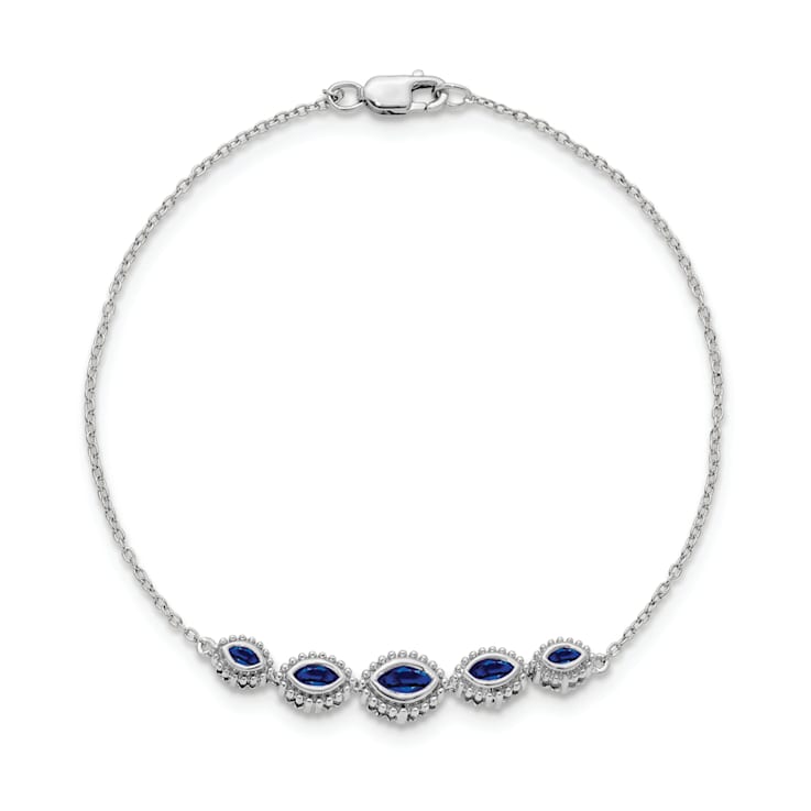 Rhodium Over 14k White Gold Marquise Sapphire Bracelet