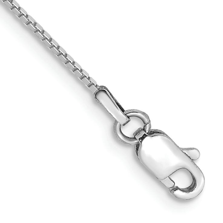 Rhodium Over 10k White Gold 0.9mm Box Link Bracelet