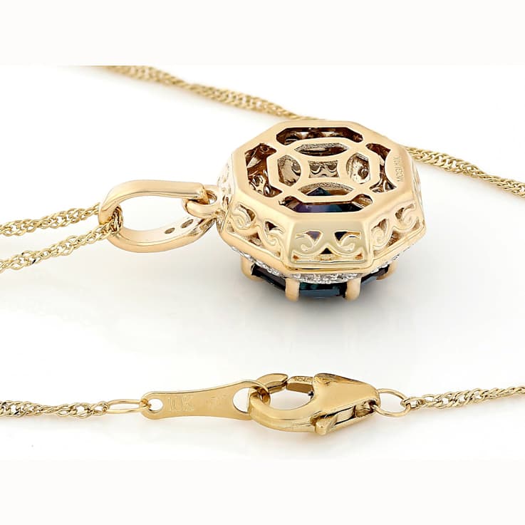 Lab-Created Alexandrite And White Diamond Vintage-Inspired Pendant In
Solid 10K Yellow Gold 3.18ctw