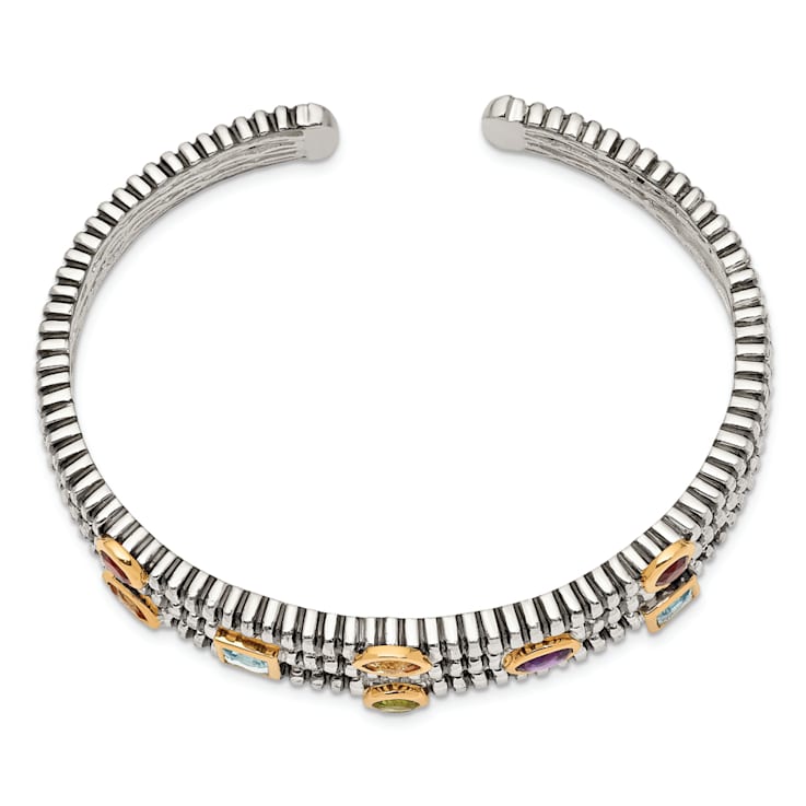 Sterling Silver with 14K Gold Over Sterling Silver Accent Oxidized
1.74ct. Gemstone Cuff Bracelet