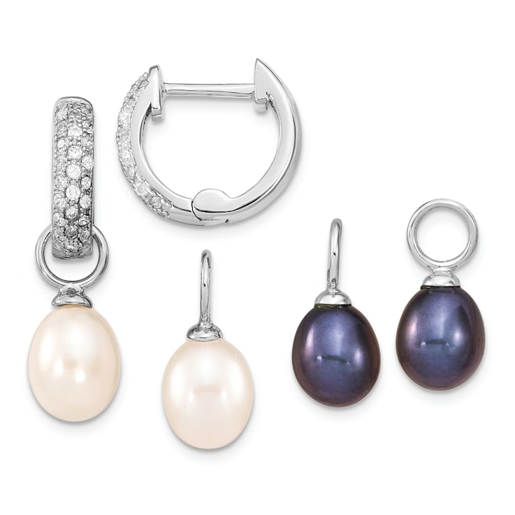 Rhodium Over Sterling Silver 7-8mm White/Black FWC Pearl Cubic Zirconia
Changeable Earring