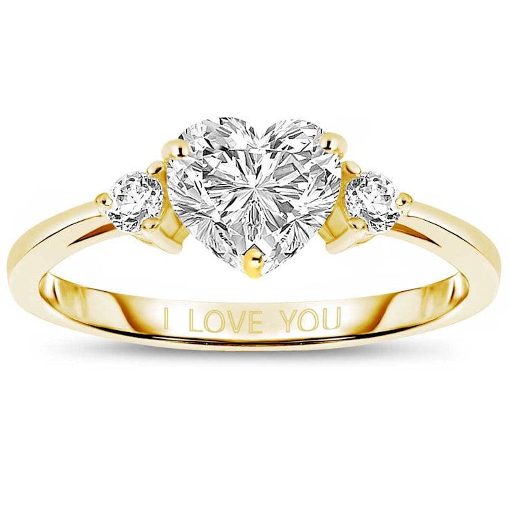 Lab-created Moissanite, 14k Gold Plated over Sterling Silver Heart and
Round Three-Stone Ring