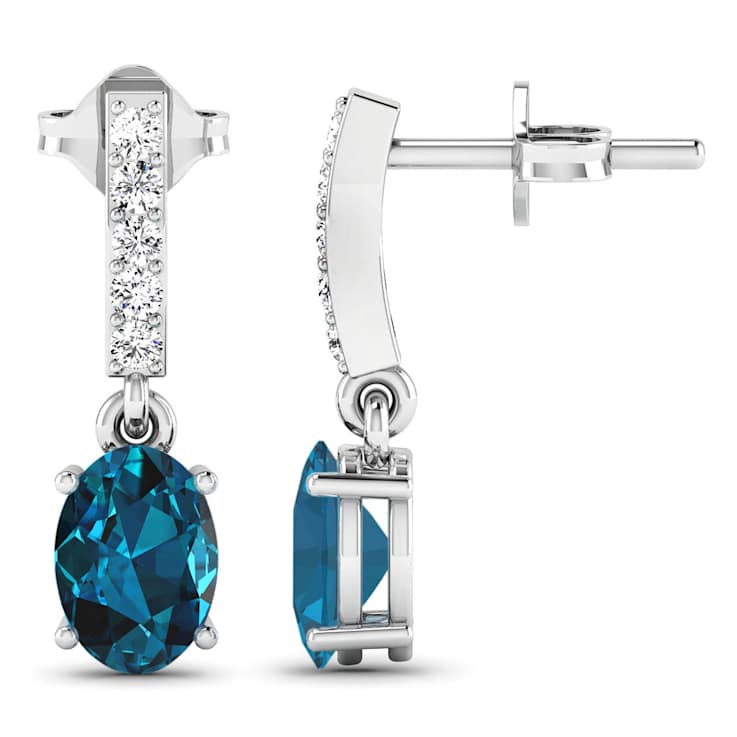 1.40ctw 14K White Gold London Blue Topaz  and White Diamond Halo Earrings