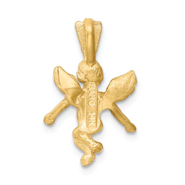 14k Yellow Gold 3D Satin and Diamond-Cut Angel Charm
