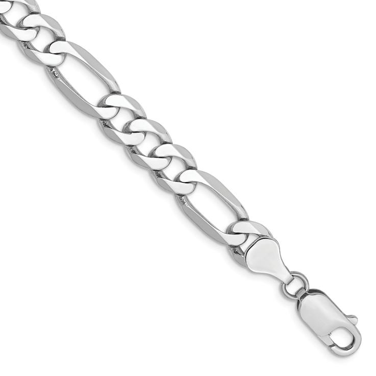 Rhodium Over 14k White Gold 7mm Flat Figaro Chain Bracelet