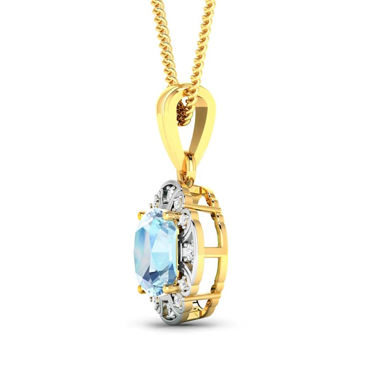 1.48ctw 14K Yellow Gold Aquamarine and White Diamond Pendant with 18
inch Cable Chain