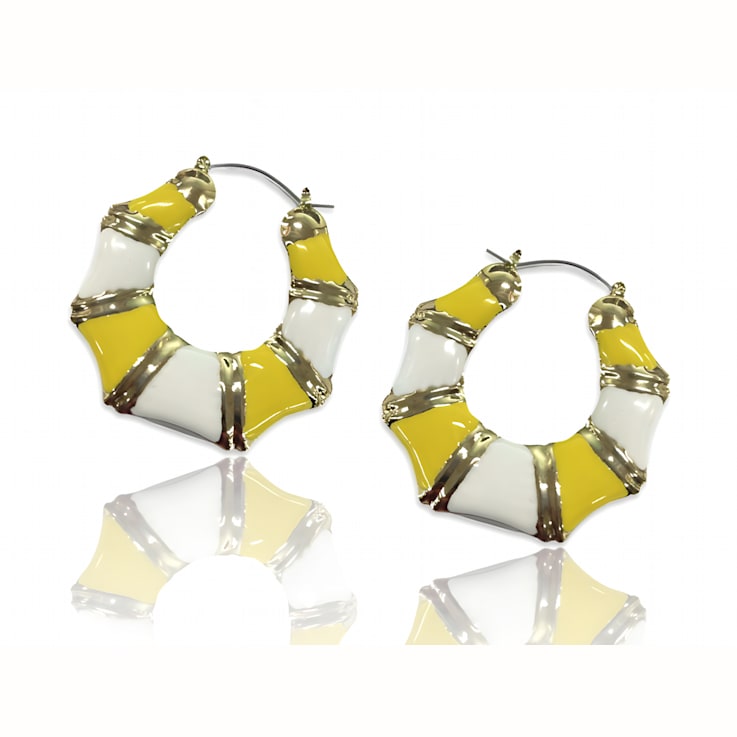 Gold Tone Yellow and White Enamel Earring