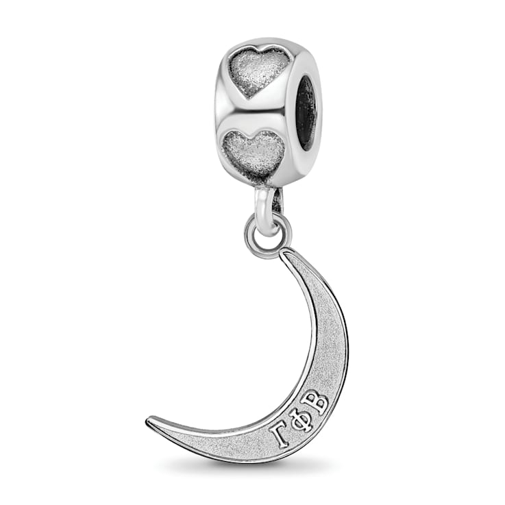 Rhodium Over Sterling Silver LogoArt Gamma Phi Beta Crescent Moon Heart Bead