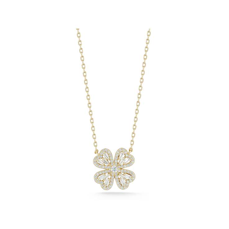 Sterling Statements 14K Yellow Gold Over Sterling Silver CZ Four Leaf
Clover Necklace