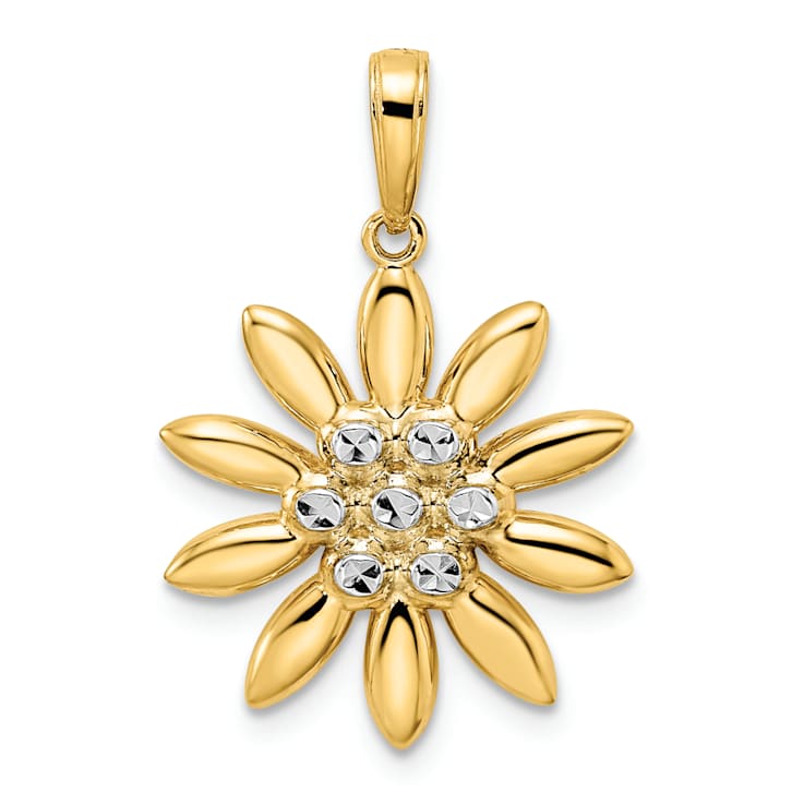14k Two-tone Gold Diamond-Cut Flower Pendant
