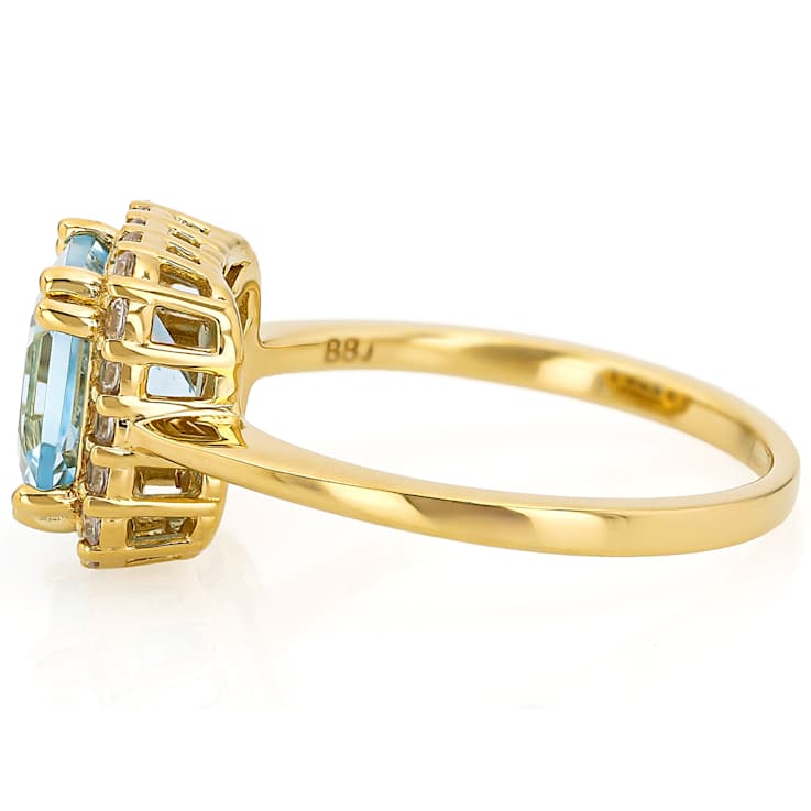 Blue Topaz Square Octagonal And White Zircon Ring In 18K Gold Over
Sterling Silver 3.04ctw