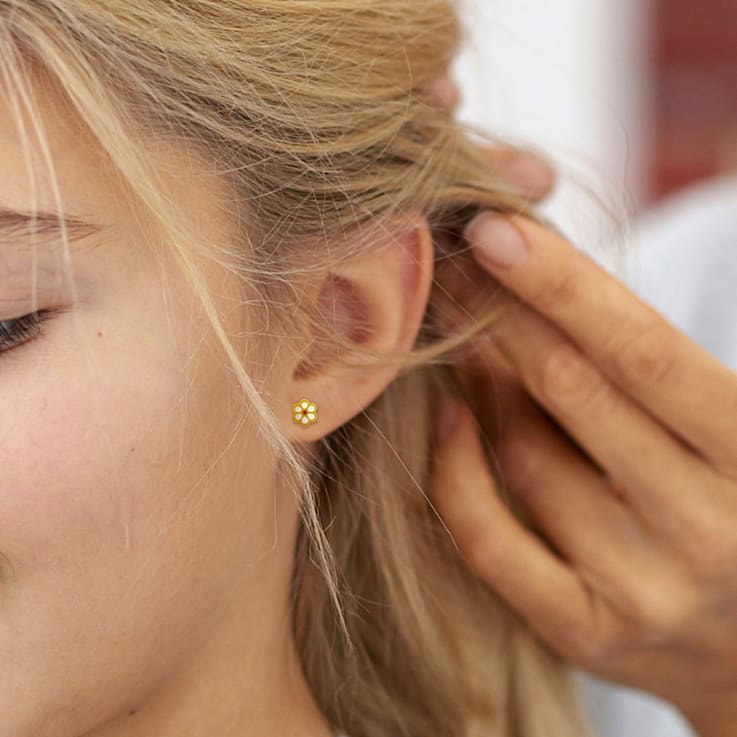 Children's Yellow Enamel Flower Stud Earrings in Sterling Silver