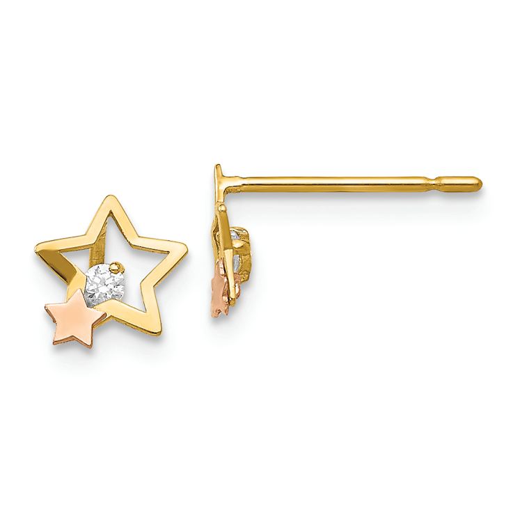 14k Two-tone Gold 7mm Children's Cubic Zirconia Star Stud Earrings