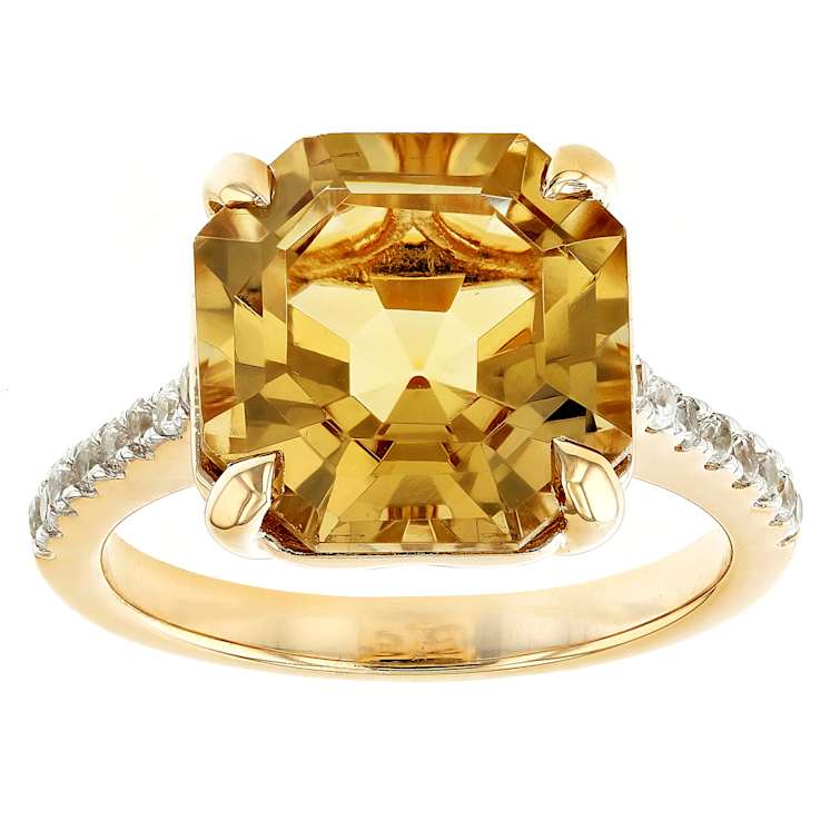 Champagne Quartz Asscher Ring In 18K Gold Over Sterling Silver 5.39ctw