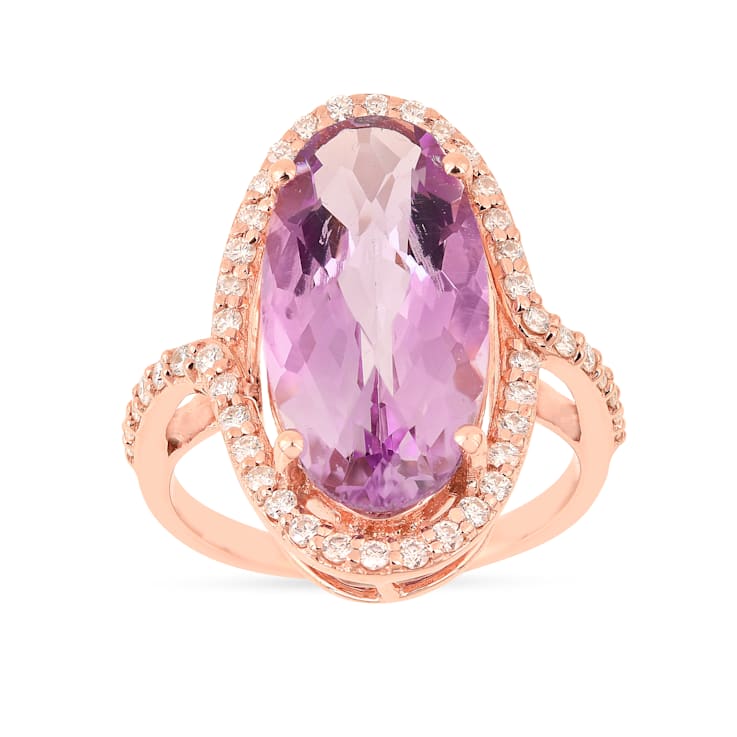18K Rose Gold Over Sterling Silver Oval Amethyst and Moissanite Halo
Design Ring 5.92ctw