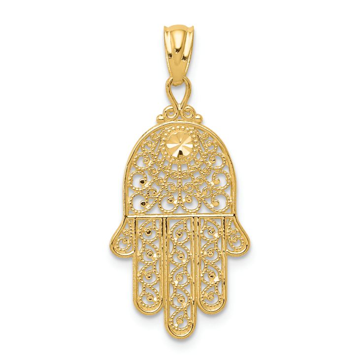 14k Yellow Gold Diamond-Cut and Textured Hand of God Pendant