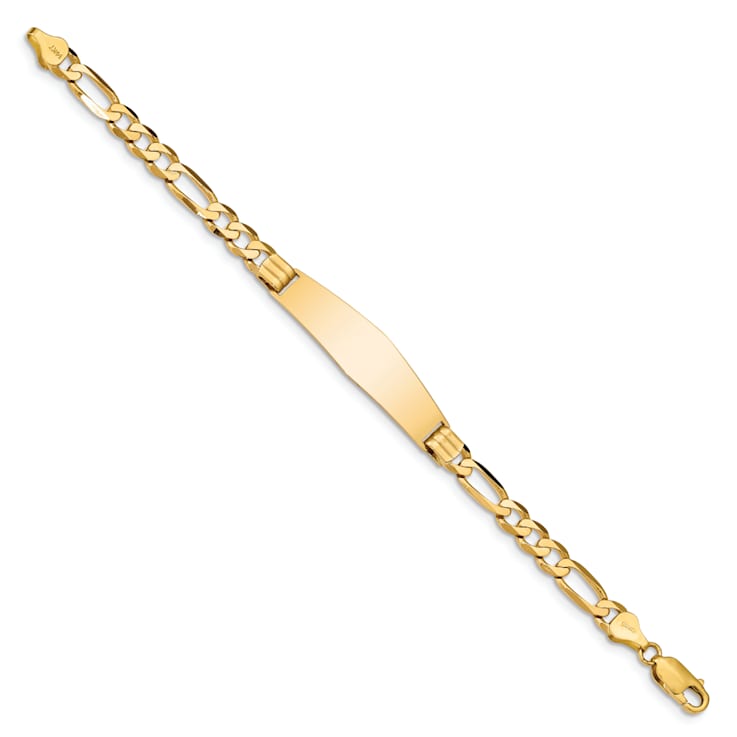 14k Yellow Gold Figaro Link Soft Diamond Shape ID Bracelet