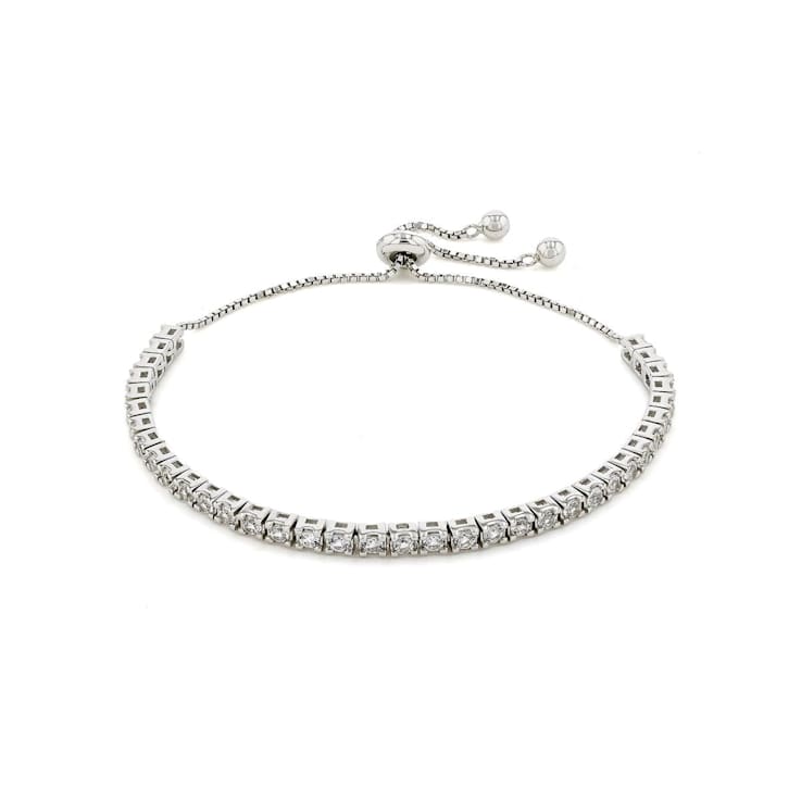 Lab Created White Sapphire with Pearl Accents Rhodium Over Sterling
Silver Tennis Bracelet