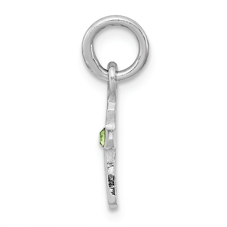 Rhodium Over Sterling Silver Child's August Light Green Preciosca
Crystal Cross Pendant