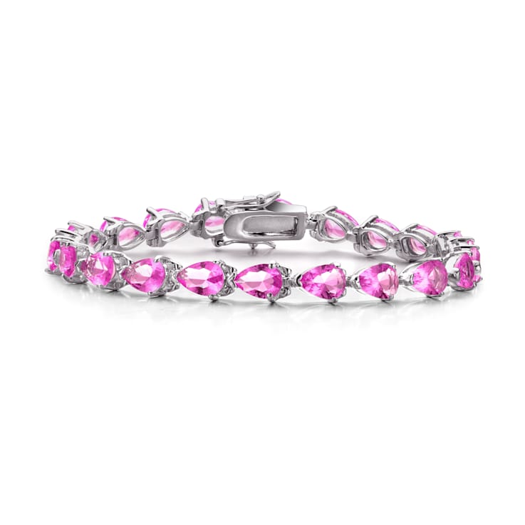 Pink CZ Pear Shape Tennis Bracelet In Sterling Silver