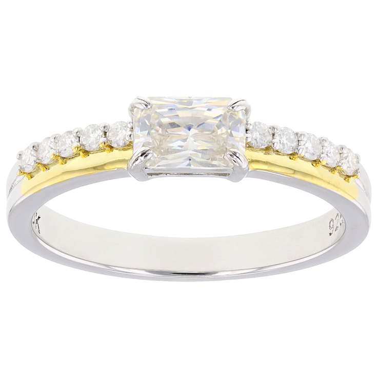 Diamond Simulant Two-Tone Ring In 18K Gold Over Sterling Silver