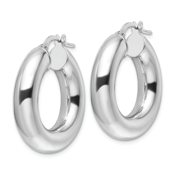 Rhodium Over Sterling Silver Polished 6mm Hollow Tube Hoop Earrings