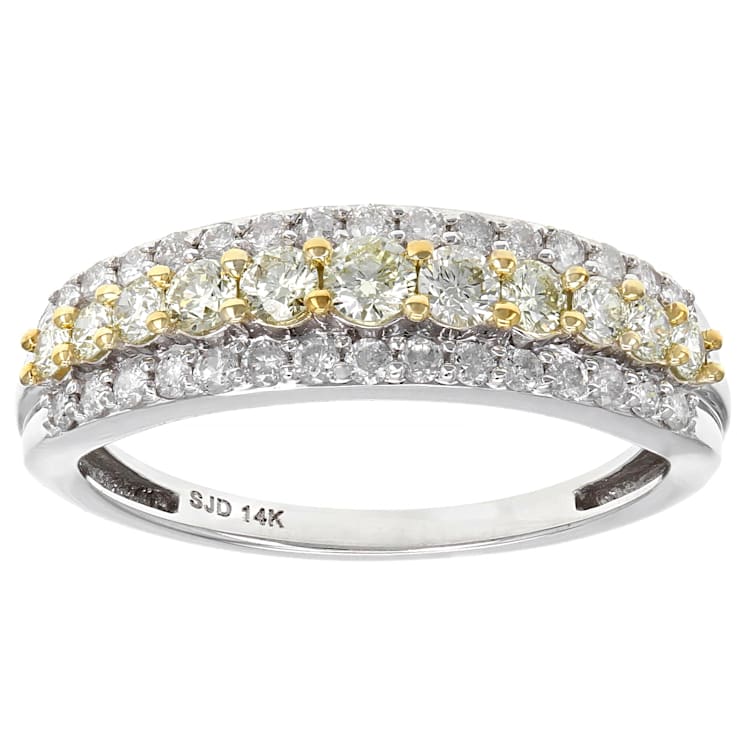 Natural Yellow And White Diamond 14K White Gold Band Ring 0.75ctw