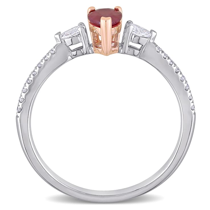 Ruby and Diamond 14K White and Rose Gold Ring 0.68ctw