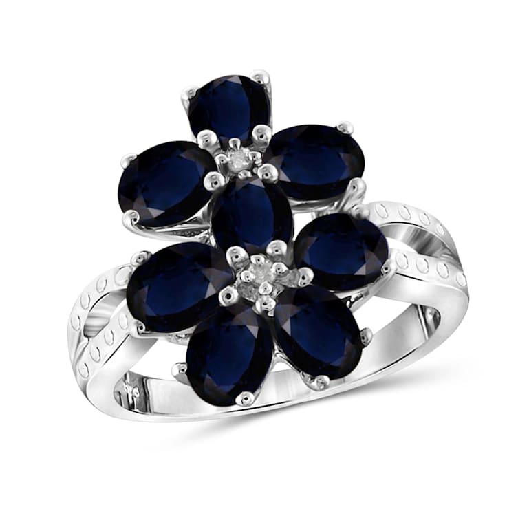 2.20ctw Oval Black Sapphire with White Diamond Sterling Accent Rhodium
Over Sterling Silver Ring