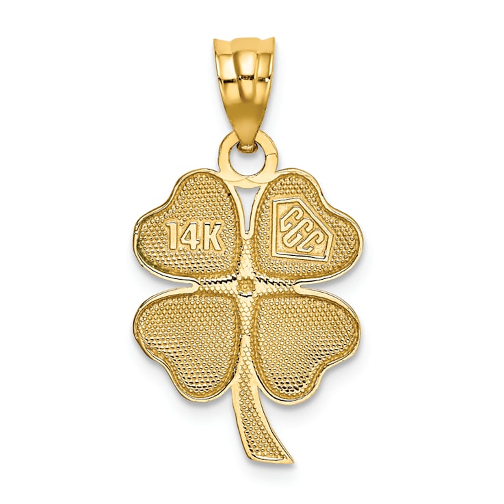 14K Yellow Gold Enameled Four Leaf Clover Pendant