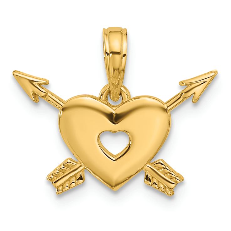 14k Yellow Gold Polished Heart and Arrows Charm