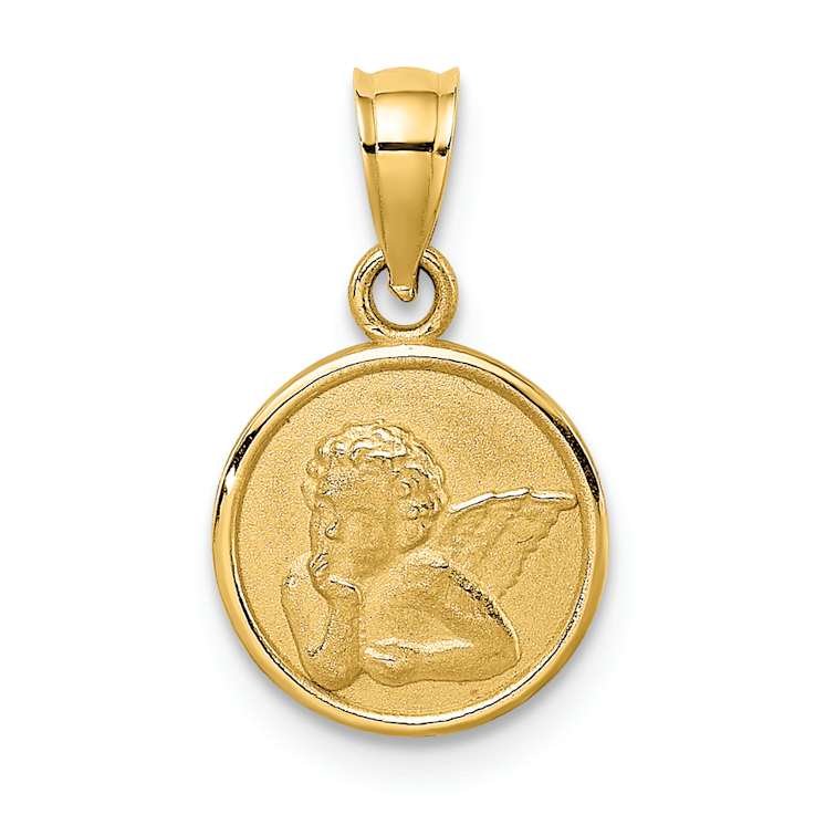 14k Yellow Gold Satin Angel Coin Charm