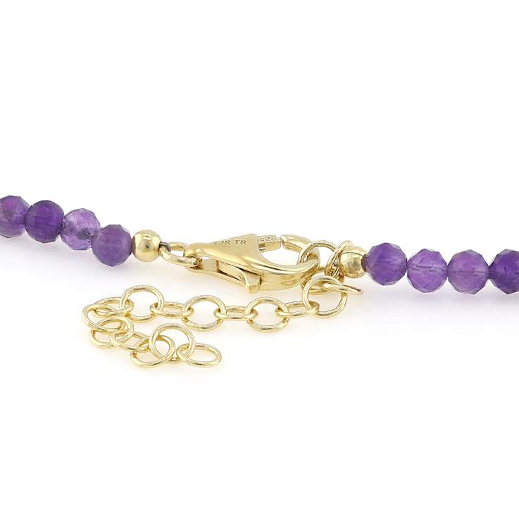 Amethyst Beaded Station Necklace In 18K Gold Over Sterling Silver 0.36ctw