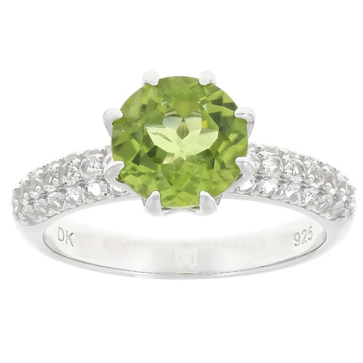 Peridot And White Topaz Ring In Sterling Silver