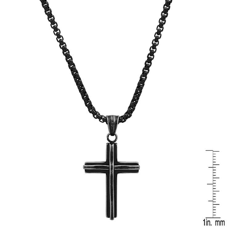 Men's Cross Pendant With Chain In Black Ion-Plated Stainless Steel