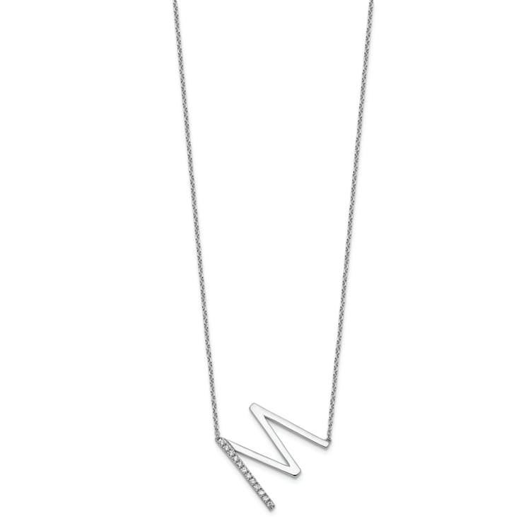 Rhodium Over 14k White Gold Sideways Diamond Initial M Pendant Cable
Link 18 Inch Necklace