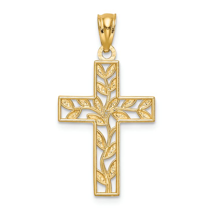 14k Yellow Gold Leaf Cross Pendant