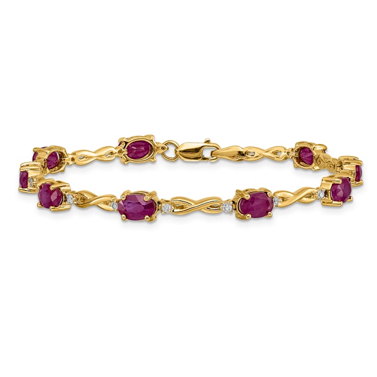 14k Yellow Gold and Rhodium Over 14k Yellow Gold Diamond and Ruby Bracelet