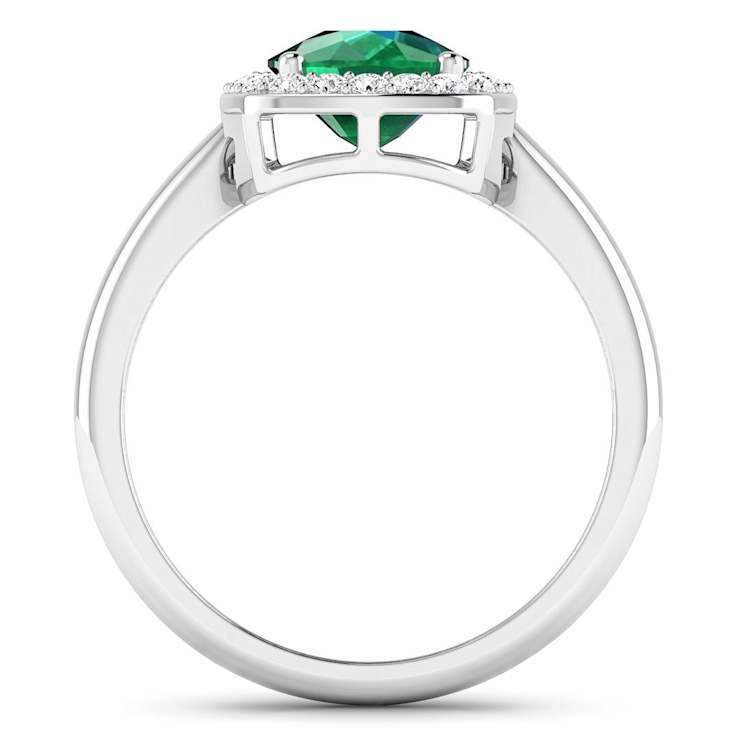 1.96ctw Green Emerald and Diamond 14K White Gold Halo Ring