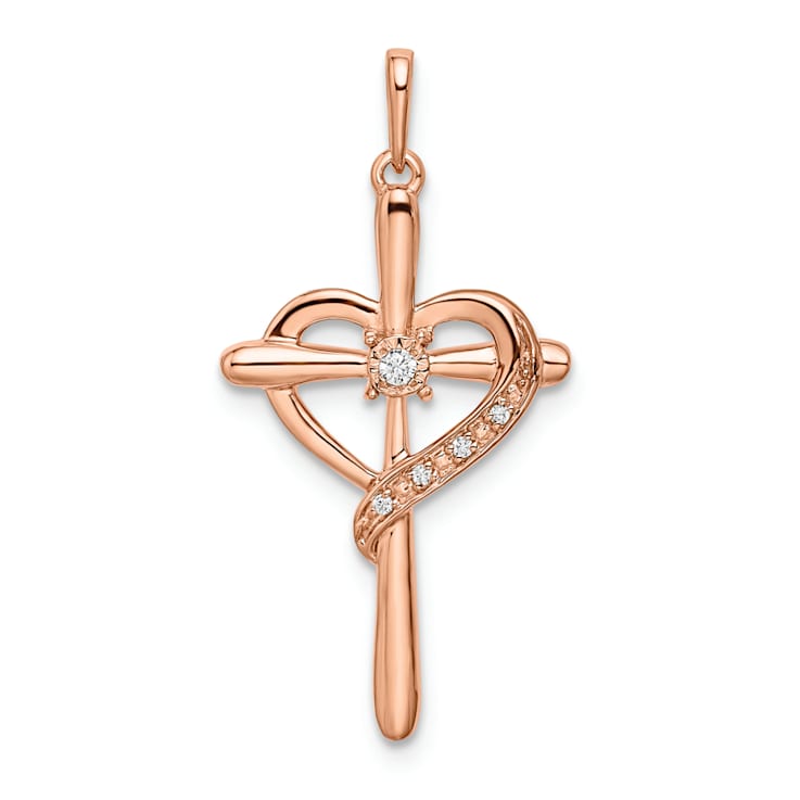 14K Rose Gold Cross with Heart Diamond Pendant