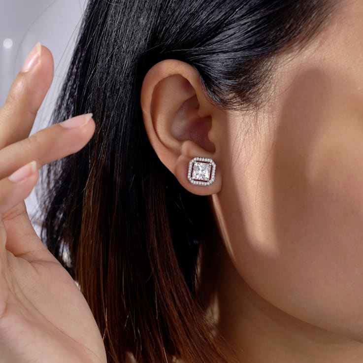 White Cubic Zirconia Platinum Over Sterling Silver Asscher Cut Earrings 4.30ctw