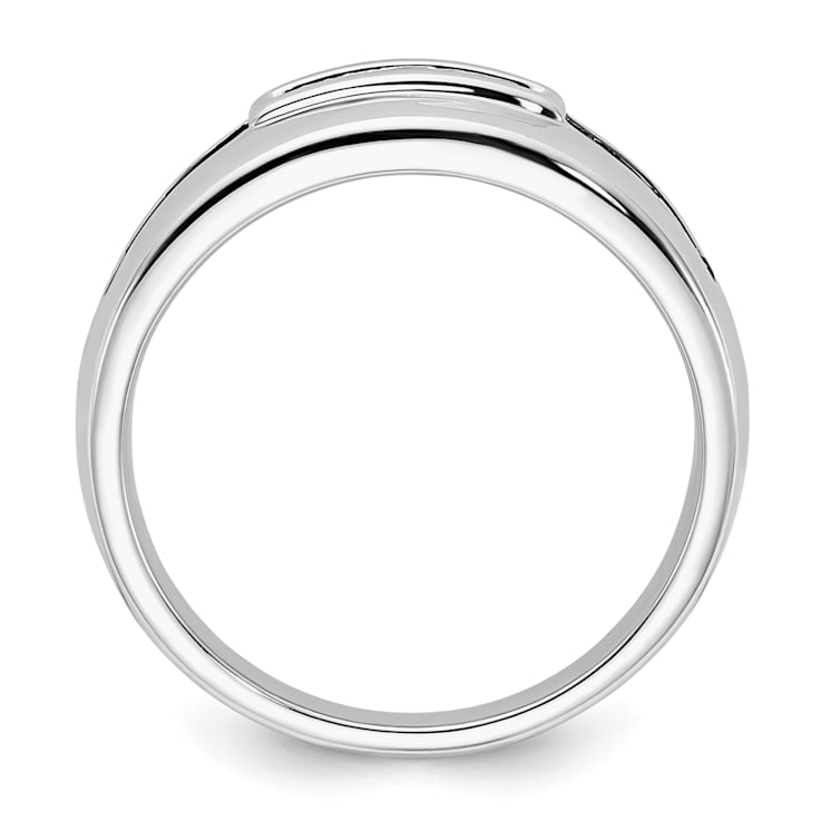 Rhodium Over 14K White Gold White and Black Diamond Men's Ring 0.25ctw