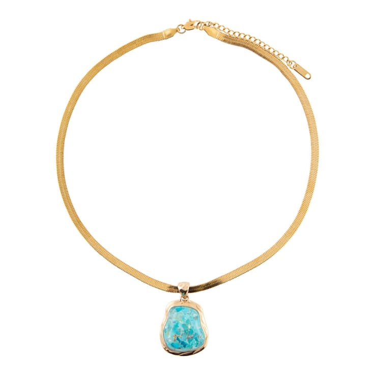 Barse Turquoise Pendant Necklace With Snake Chain In Bronze