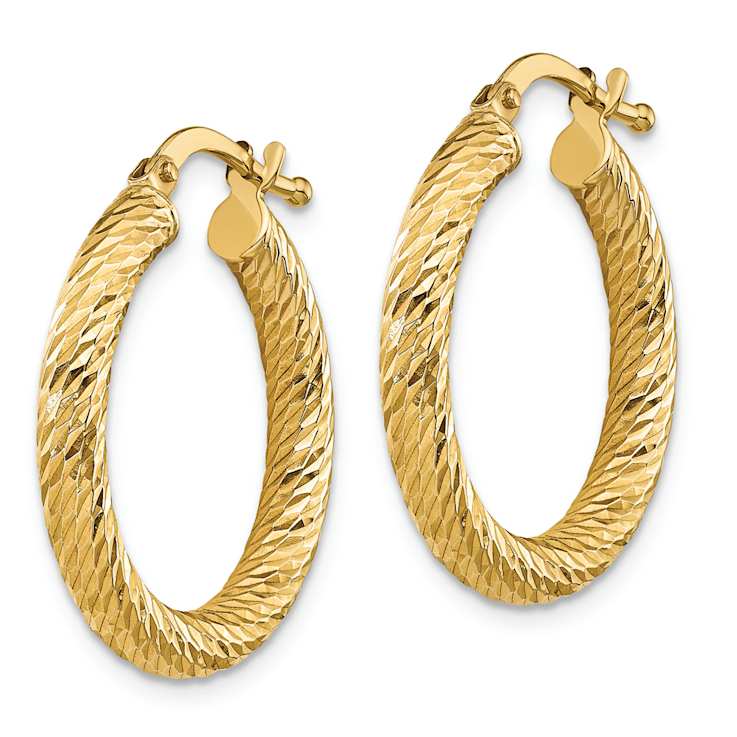 14k Yellow Gold Polished and Diamond-Cut 7/8" Round Hoop Earrings
