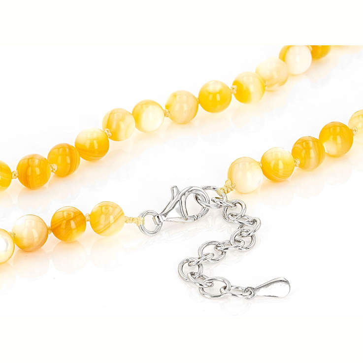 Yellow Mother-Of-Pearl Beaded Necklace In Sterling Silver 18 Inch