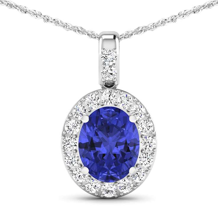 2.50ctw 14K White Gold Tanzanite and White Diamond Pendant with 18 inch
Cable Chain