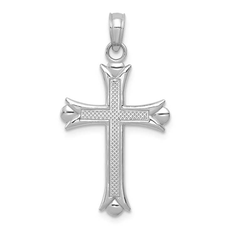 Rhodium Over 14k White Gold Textured Fleur-De-Lis Cross Pendant